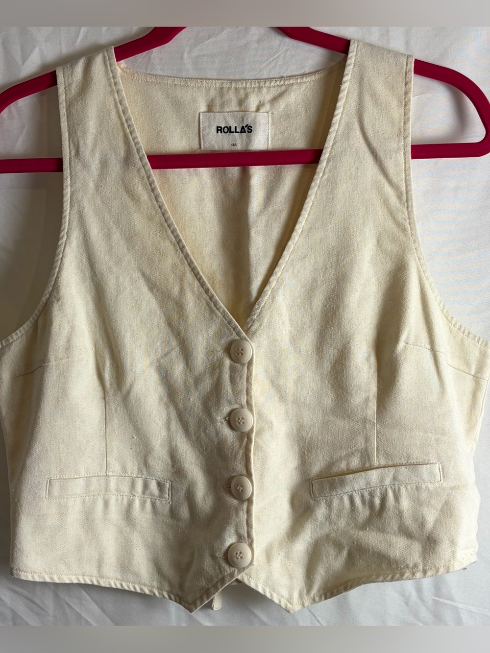 Rolla’s Cream Button Front Tailored Vest Size 12 Cropped Waistcoat